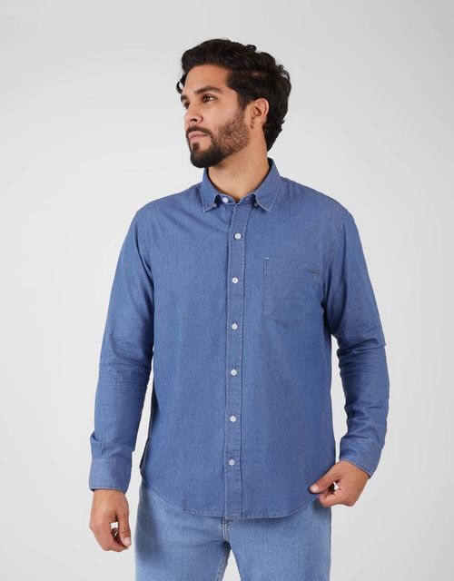 Camisa Regular Fit Manga Larga Hombre Shekler Pt Celeste