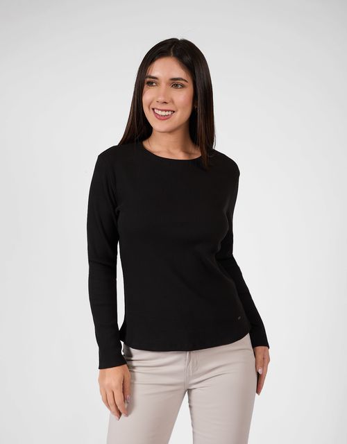 Polo Manga Larga Mujer Mina Negro