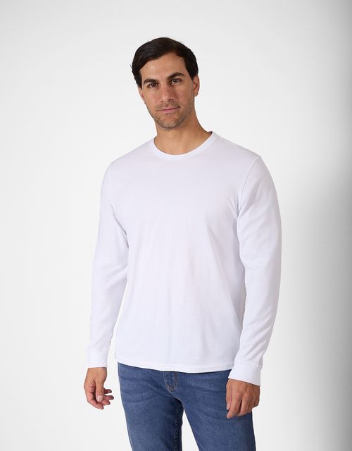 Polo Manga Larga Hombre Terry Blanco