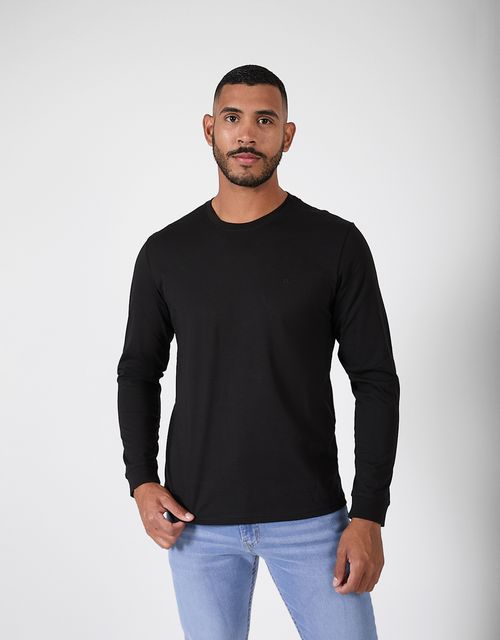 Polo Manga Larga Hombre Terry Negro