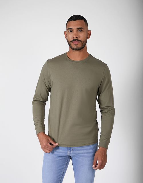 Polo Manga Larga Hombre Terry Verde Olivo
