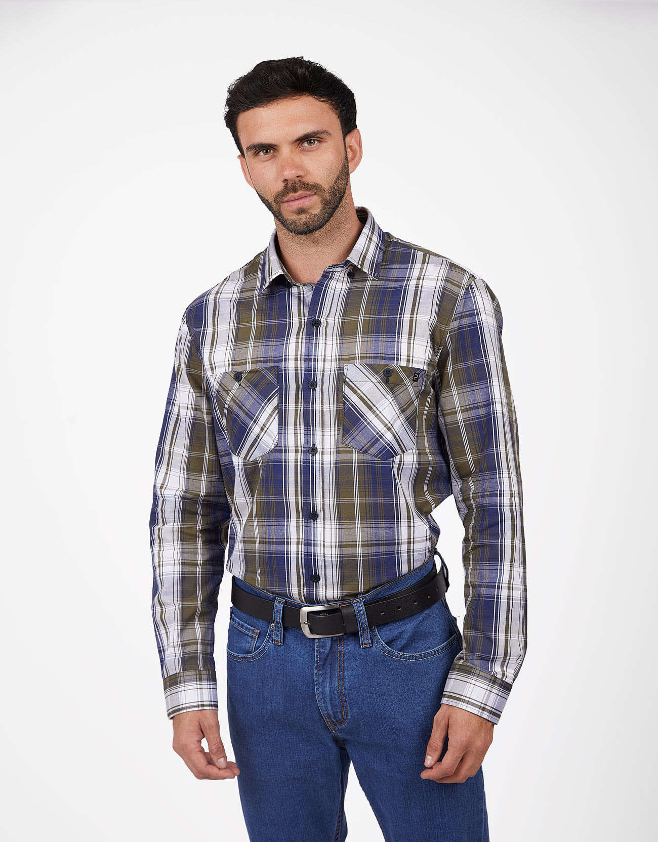 Camisa Manga Larga Hombre Dokmo Verde/Azul | Pieers.com