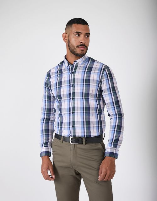 Camisa Manga Larga Hombre Comiso Blanco/Az/Roj