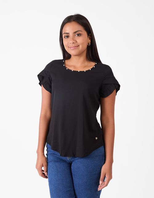 Blusas Manga Corta Mujer Calsia Negro
